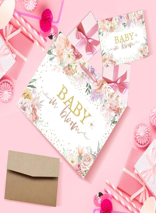 GOLDCROW Baby Gift Bag Large Floral Baby in Bloom Gift Bag with Tissue Paper and Card with Envelope for Baby Girl Gifts, Birthday Kids – Pink Baby Shower Wrapping Paper for Baby Shower Party Decorations - Image 2
